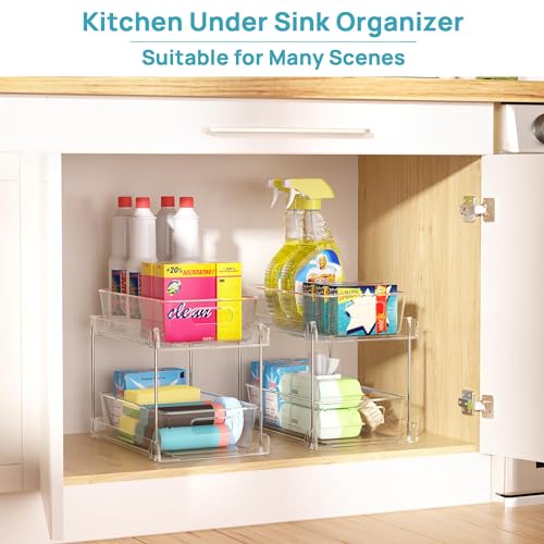 Vtopmart 4 Pack Bathroom Organizer, 2 Tier Clear Under Sink Organizers Vanity Countertop Storage Container,Cabinet Drawers...