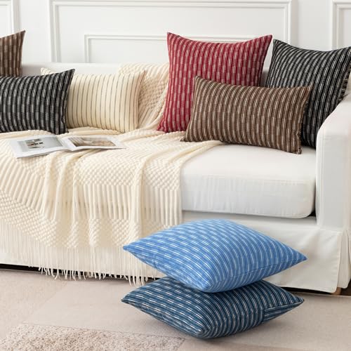 Kevin Textile Valentines Farmhouse Decorative Throw Pillow Covers Boho Woven Texture Burlap Linen Cushion Cover Striped Pi...