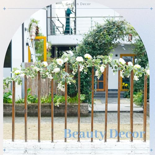 Der Rose 2 Pcs 13FT Artificial Flower Garland, White Rose & Eucalyptus Floral Garland, Faux Flower Vine for Wedding Decor ...