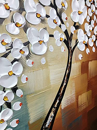 Wieco Art Morning Glory Modern Abstract White Flowers Oil Paintings on Canvas Wall Art 100% Hand Painted Floral Artwork fo...