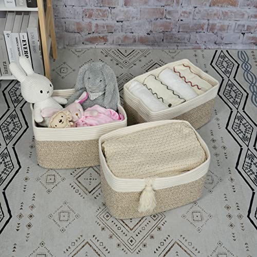 Cotton Rope storage Basket Bins Woven Basket for Organizing Shelves 15X10X9.3" Rectangle Decorative Baskets For storage Cl...