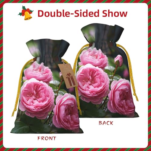 LHBZXMKJ Rose Flower Print Drawstring Present Bags Christmas gifts Wrapping Sacks Pouches for Xmas Party ﻿