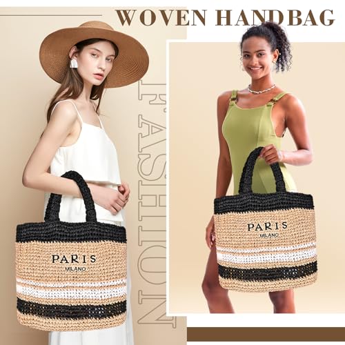 OWGSEE Large Straw Beach Bag for Women Summer Woven Shoulder Tote Bag Straw Purses and Handbags for Vacation | Large, Stra...