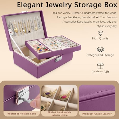 Homeanda Jewelry box 2 layer Jewelry box Leather Jewelry boxes for Women Girls Teens Jewelry organizer box Jewelry Storage...