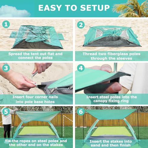 Gorich Beach Tent with Canopy - Easy Setup 3-4/5-6/7-8 Person Portable Sun Shelter, UPF 50+ UV Protection Sun Shade, Light...