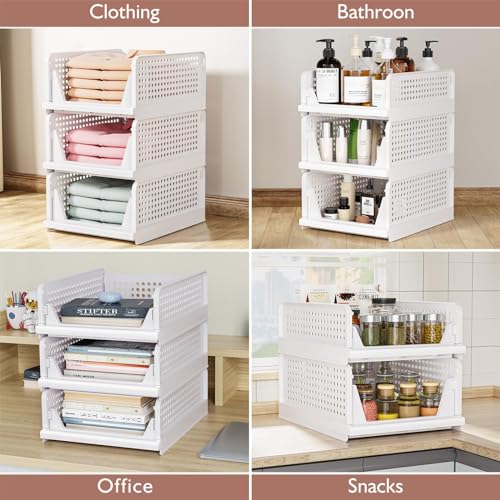 CTSNSLH 5 Pack Closet Organizers Storage Box, Closet Storage Stackable Storage Bins, Plastic Drawer Basket for Wardrobe Cu...