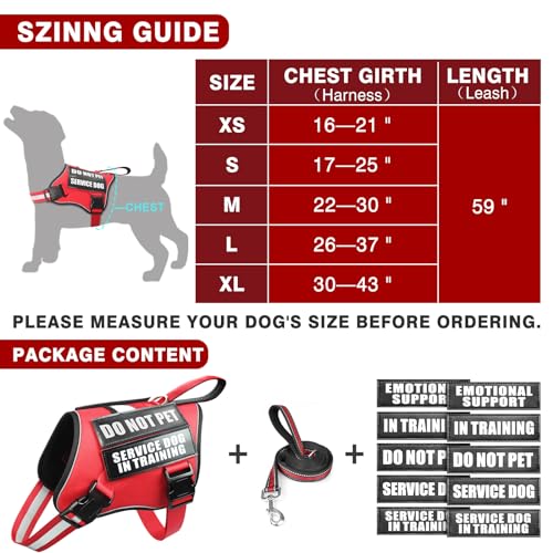 MOOGROU Service Dog Vest Harness and Leash Set+10 Patches,No Pull&Adjustable Reflective Dog Harness with Soft Padded Handl...