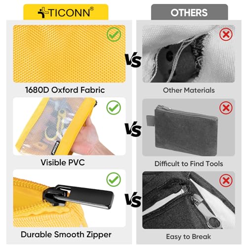 TICONN Tool Pouch, 1680D Oxford Small Tool Bag, Tool Pouches with Zipper, Clear Utility Bag Zipper Pouch for Tool Organize...