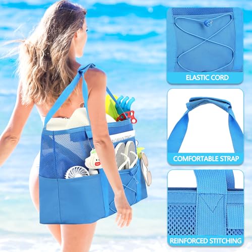 Fammart Mesh Beach Bag for Women, Large Beach Toy Pool Bag with Zipper Pocket, SandProof Cruise Essentials 2026 Family Travel