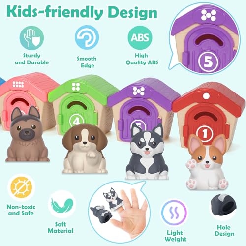 Aigybobo Learning Toys for Toddlers 1 2 3 Year Old, 20 Pcs Pet Dog Toys for Kids, Animal Counting Matching Sorting Fine Mo...