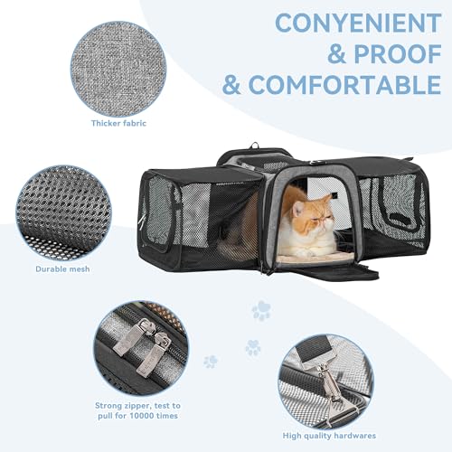 Petsfit 17" x 11" x 11" Airline-Approved Expandable Pet Carrier, 2X Square Expansion Reduces Pet Anxiety, Escape-Proof Sel...