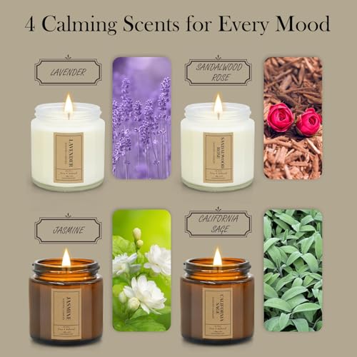 Candle Gift Set for Home – 4 Pack Scented Soy Wax Candles, Lavender, Jasmine, Sandalwood & Sage – Long Lasting Aromatherap...