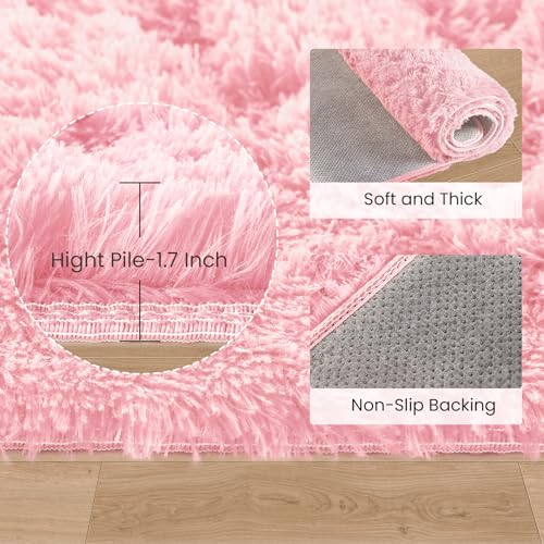 GREFFY Soft Runner Rugs for Bedroom, 2x8 Ft Hallways Modern Plush Pink Shag Carpet, Non Slip Dorm Bedside Shaggy Rug for L...