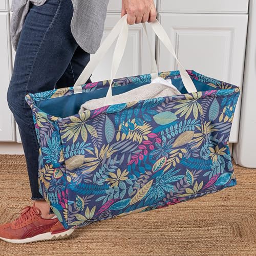 Household Essentials Large Canvas Utility Tote Bag with Handles | Collapsible Storage Basket for Laundry, Groceries, Colle...