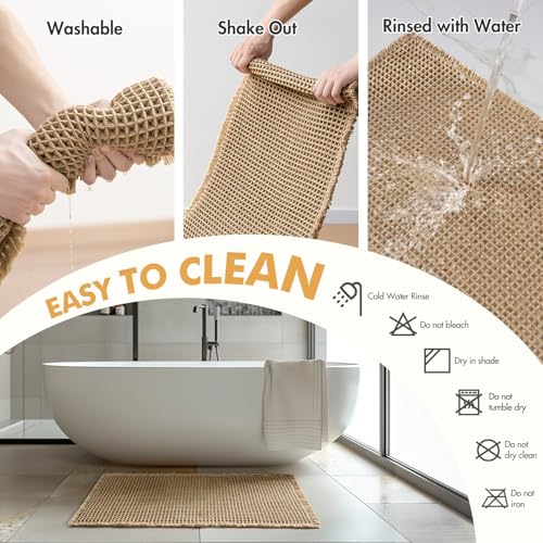 MIULEE Set of 2 Waffle Bathroom Rugs, Boho Bath Rugs Non Slip Washable, Super Absorbent Bath Mats, Ultra Soft Rubber Backe...