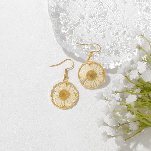 Birth Flower Earrings for Women Handmade Month Real Pressed Earrings Unique Resin Dangle Plant Earrings Dry Flowers Great ...