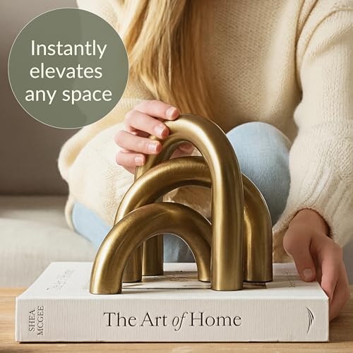 STRONA Brass Finish Arch Decor - 3 Piece Organic Modern Home Decor Accent Set for Bookshelf, Coffee Table & Console Styling