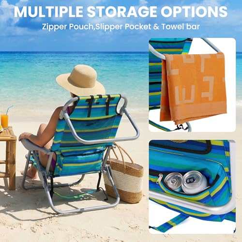Canpsky 2PCS Portable Beach Chair for Adults, Outdoor Lightweight Camping Chair, 5-Position Lay Flat Reclining Backpack Be...