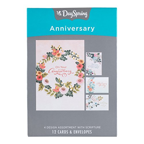 DaySpring - Anniversary - Celebrating Your Anniversary - 4 Design Assortment with Scripture - 12 Boxed Floral Cards and En...