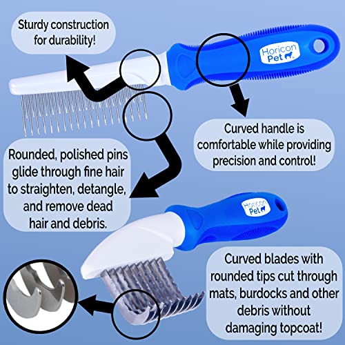 Horicon Pet 6 In 1 Premium Dog Brush Set - Dog Grooming Brushes - Ball Pin & Bristle Brush, Curved Blade Dematting Comb, S...