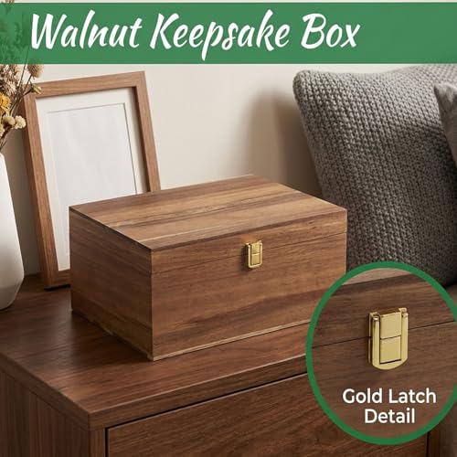LuckyZoo77 Wooden Keepsake Box with Hinged Lid, Solid Acacia Wood Storage Box with Golden Latch, Large Memory Treasure Box...