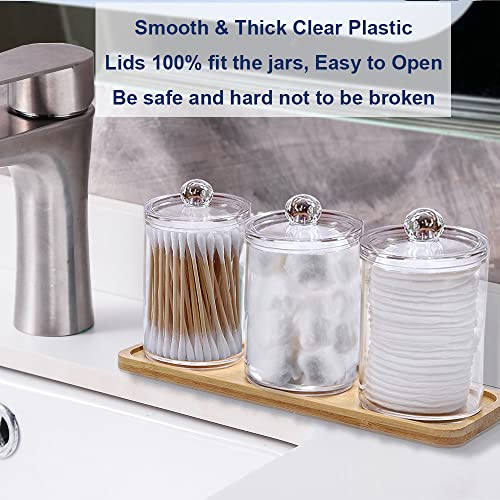 WISIEW Swab Holder Canisters with Lid, Bathroom Qtip Dispenser Apothecary Jars, Clear Plastic Cotton Ball Pad Container fo...