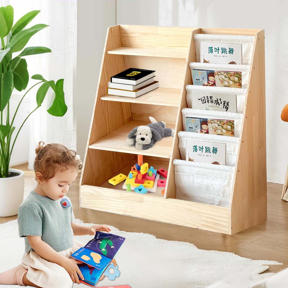 Wooden Childrens Picture Book Storage Rack For Home Use
