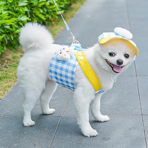 HELAIMAY Dog Harness and Leash Set with Hat,No Pull Soft Mesh Pet Harness for Small Dog and Cat,Adjustable Step in Puppy V...