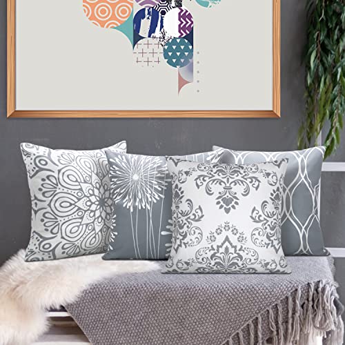 Coliuso Decorative Throw Pillow Covers 18x18 Set of 4, Grey and White Modern Simple Square Pillow Case Cushion Cover for S...