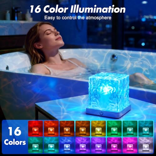 Rechargeable Shower Light No Wiring, 16 Color Changeable Ocean Wave Projector Light, Dimmable Waterproof Shower Lamp with ...