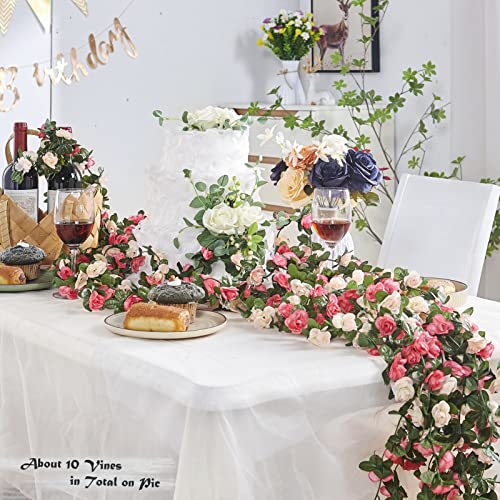 PONKING 8 Pcs x 8.2 ft Flower Garland Artificial Rose Vine Flowers with Green Leaves Hanging Fake Roses Vine for Room Part...