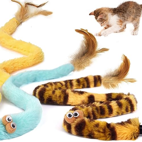 AZOFFYIU Cat Toys for Indoor Toys,Rainbow Cat Wand Toys,Feather Flips Plush Ball Cat Toys,Interactive Feather Toy for Teas...