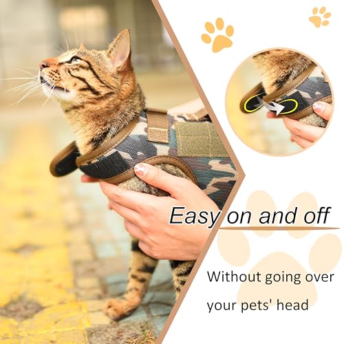 Yizhi Miaow Tactical Cat Harness and Leash for Walking Escape Proof Breathable Mesh Fabric, Green Jungle Camo, Large, Adju...