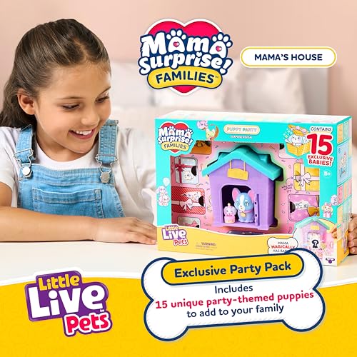 Little Live Pets Puppy House Playset, Mama Surprise Families Little Live Pets Puppy Party Pack, 15 Mini Collectible Puppie...