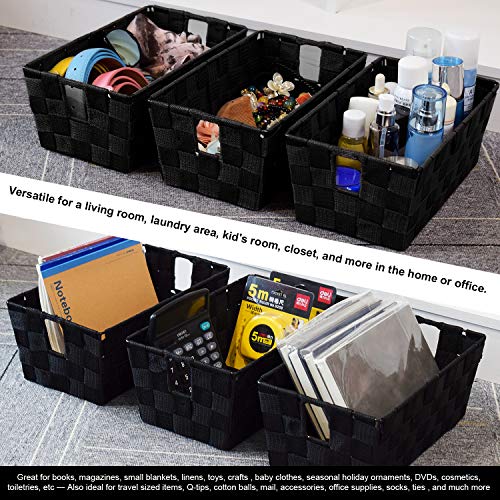 Woven Black Storage Baskets Shelf Tote Boxes Container, Durable Storage Organizer Bins with Built-in Handles for Bedroom, ...