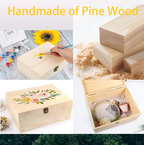 YXFZPAN Wooden Box with Hinged Lid - 8x6x3 Inch Natural Gift Box for Craft DIY Jewelry Boxes - Small Reusable Storage for ...