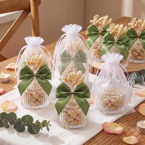 Honeydak 12 Sets Glass Candy Jar with Lids Elegant Crystal Decorative Candy Dish Candle Holders for Guests with Dried Flow...