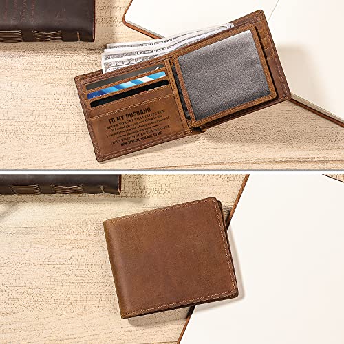 kullder Mens Wallet Engraved Leather Wallets Personalized Mens Gifts for Husband from Wife Custom Wallet for Man Anniversa...