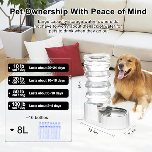 RIZZARI Gravity Dog Water Dispenser: Ion Exchange System with Activated Carbon-Helps Prevent Urinary Stones-8L Large Auto-...