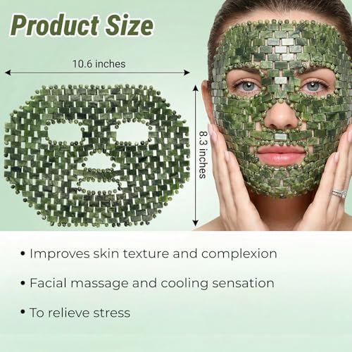 ZOOFOX Jade Facial Mask, 100% Natural Jade Facial Cooling Mask for Hot and Cold Therapy,Green Stone Full Face Mask for Sel...