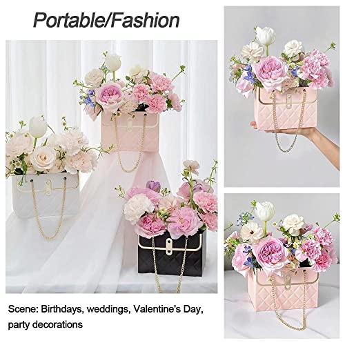 NADUSEP 4 PCS Flower Paper Gift Bag, Bouquet Storage Bucket Florist Handbag with Metal Chain, Wedding Gift Wrap Bag Flower...