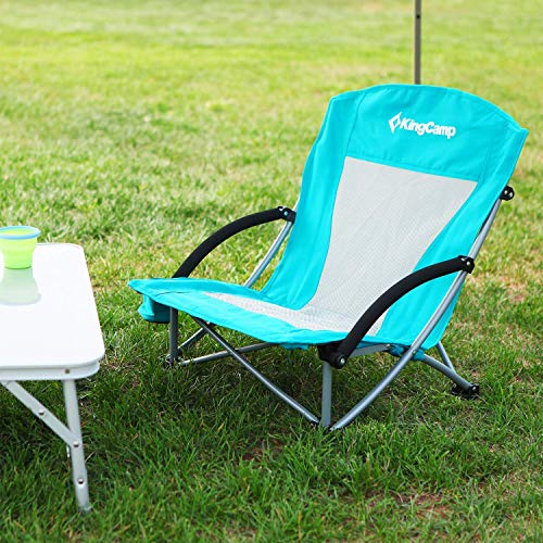 KingCamp Low Beach Chair, High Back Folding Camping Chair for Adults, Oversized Breathable Mesh Seat, 300lbs Heavy Duty Po...