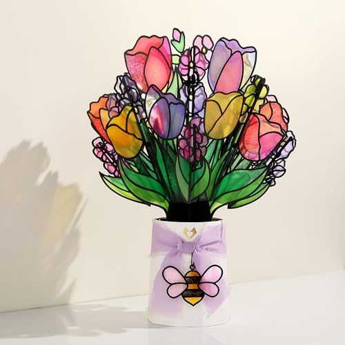 Lovepop Vibrant Tulip Suncatcher Bouquet - 3D Pop Up Paper Flower Bouquet for Mom, Her, Him, Women (Mother's Day, Birthda...