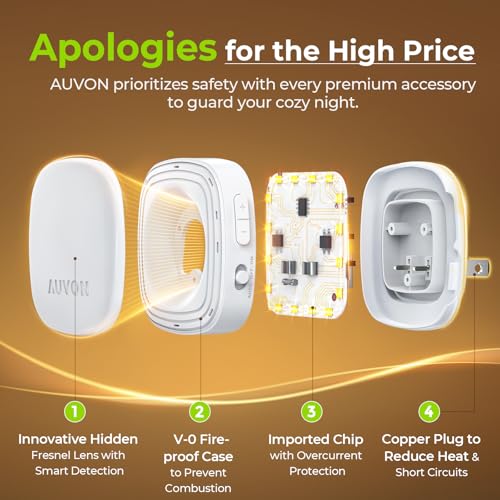 AUVON Plug-in LED Backlit Night Light with Motion Sensor & Dusk to Dawn Sensor, Dimmable Warm White Nightlight with 1-50 l...