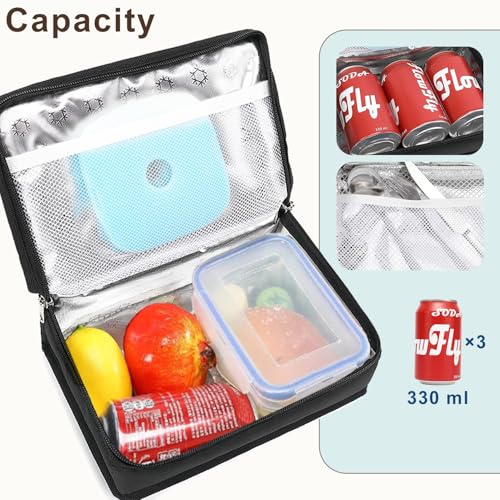 FlowFly Small Insulated Lunch box Portable Soft Bag Mini Cooler Thermal Meal Tote Kit with Handle for Work & School, Black