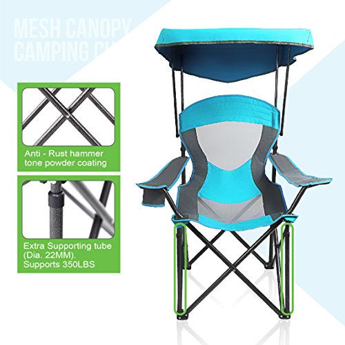 ALPHA CAMP Heavy Duty Canopy Camping Chair, 350 lbs Capacity Oversized Folding Chair with Adjustable Sunshade, Portable Su...