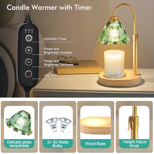 Maromamix Candle Warmer Lamp with Timer & Dimmer, Adjustable Height Electric Wax Melt Warmer for Scented Jar Candles, Home...