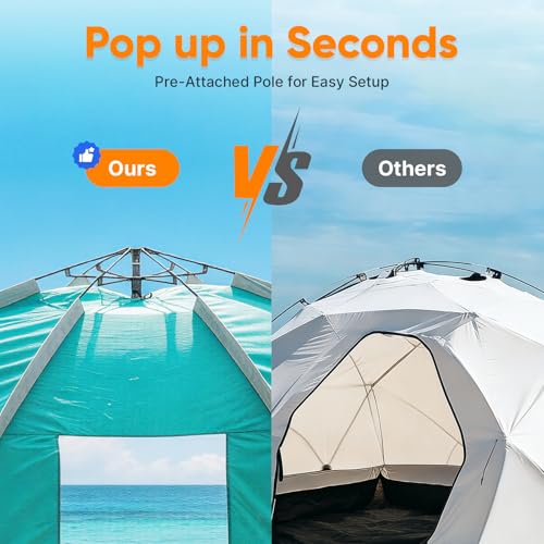 Golabs BT1 Pop up Beach Tent Sun Shelter for 3-Person, 1-Minute Setup by Pre-Attached Pole & UPF 50+, Beach Shade with Det...
