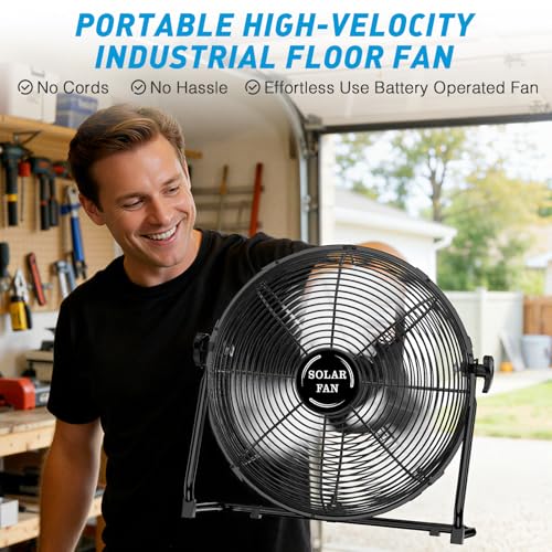 DBF 18" Solar Powered Fan for Outdoor - 30000mAh Rechargeable Floor Fan with 40W Solar Panel, 18 Speed, 12-60H Runtime, Qu...
