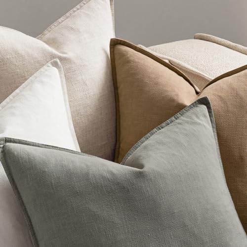 MIULEE Neutral Linen Pillow Covers Pack of 4 Decorative Natural Solid Throw Pillow Covers Soft Accent Boho Farmhouse Couch...